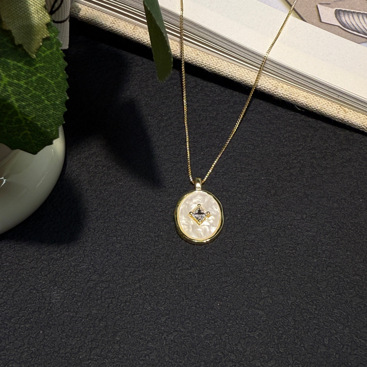 Mother of Pearl Gold Jewelry Set | Vintage Coin Necklace & Ring Set