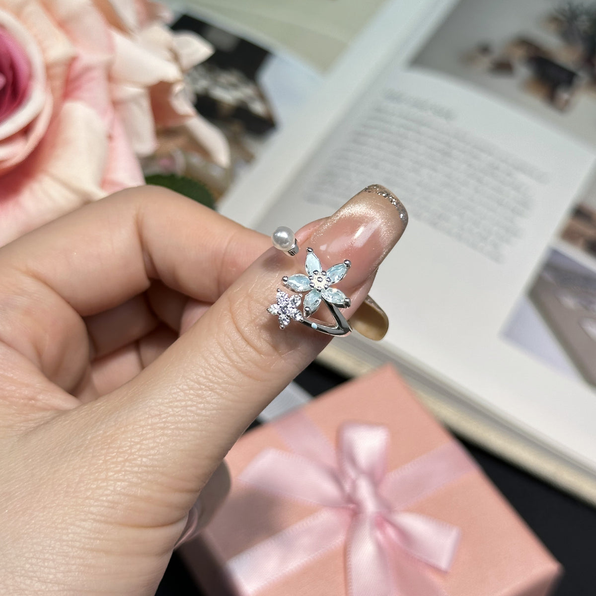 Star Moon Butterfly Jewelry Set | Silver Blue Crystal Necklace Earrings Ring Set