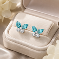 Romantic Aqua Blue & White Crystal Butterfly Tassel Jewelry Set - Fashion Necklace & Earrings Set for Women