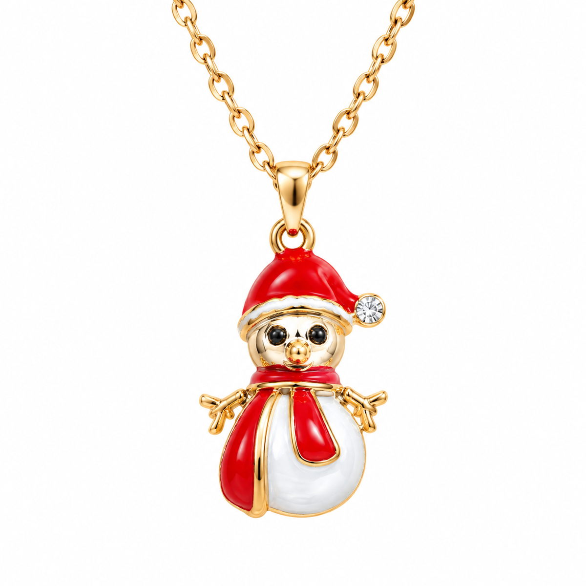 Christmas Necklace | Santa Snowman Stocking Gold Holiday Jewelry