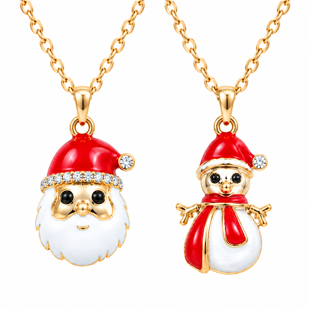Christmas Necklace | Santa Snowman Stocking Gold Holiday Jewelry