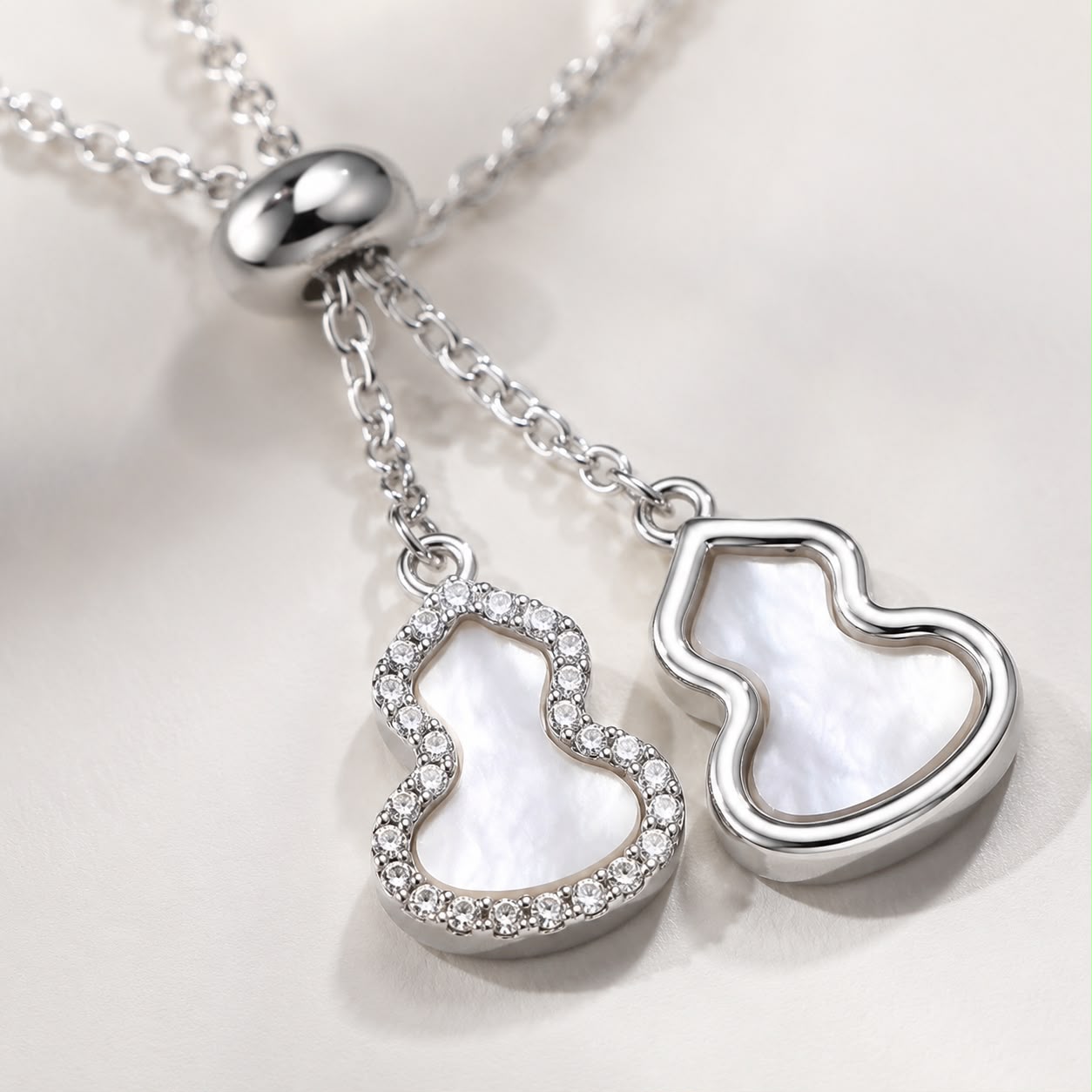 Elegant Mother of Pearl Wulu Pendant Necklace & Earrings Jewelry Set - Lucky Gourd Crystal Set