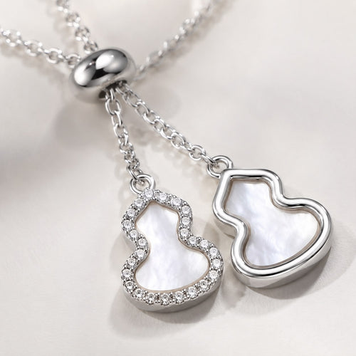 Elegant Mother of Pearl Wulu Pendant Necklace & Earrings Jewelry Set - Lucky Gourd Crystal Set