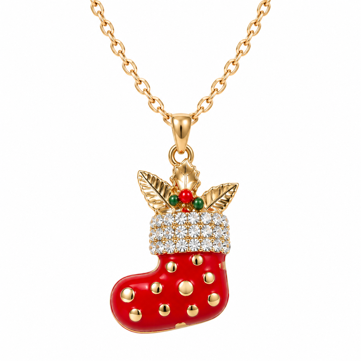 Christmas Necklace | Santa Snowman Stocking Gold Holiday Jewelry